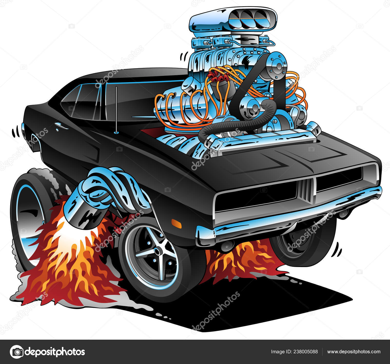 Hot · rod · carro · de · corrida · motor · desenho · animado · legal ·  muscle · car - ilustração de vetor © jeff_hobrath (#8428036)