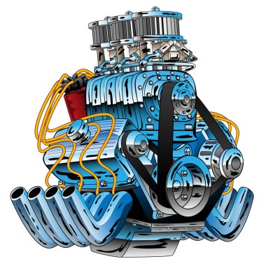 Hot Rod yarış araba mesafeli motoru karikatür vektör çizim