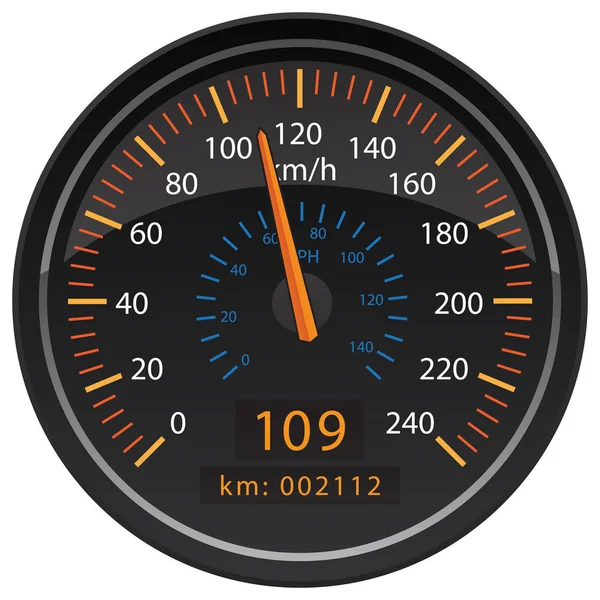 Kmh Kilometre Başına Saat Hız Göstergesi Kilometre Sayacı Otomotiv Pano — Stok Vektör