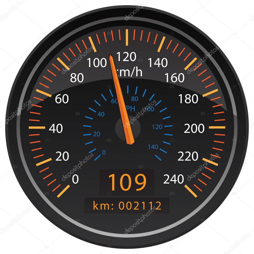 KMH Kilometers per Hour Speedometer Odometer Automotive Dashboard Gauge Vector Illustration