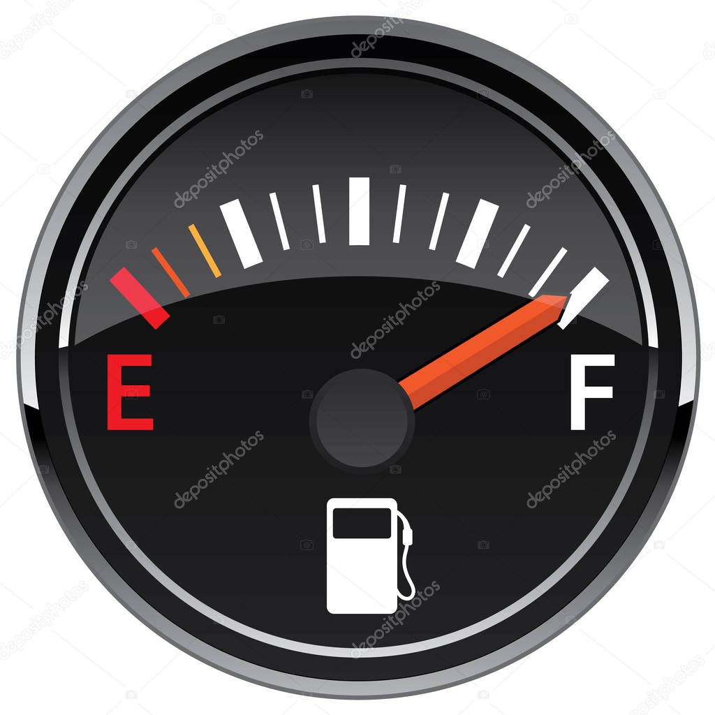 Car gasoline fuel dashboard gauge indicator, cool glass reflection adds a nice touch, sharp design, vector illustration isolated for easy editing