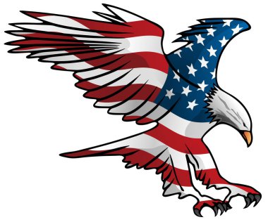 Vatansever uçan Amerikan bayrağı kartal vektör çizim