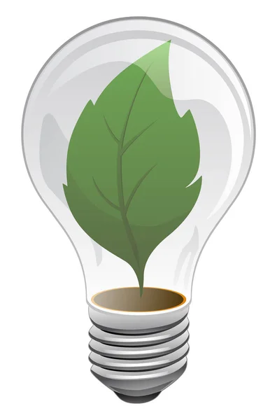 Clean Energy Sustainable, Renewable, Green Leaf Light Bulb Vector Illustration