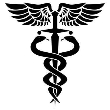 İki yılan, kılıç ve kanatları, vektör çizim caduceus tıbbi sembolü