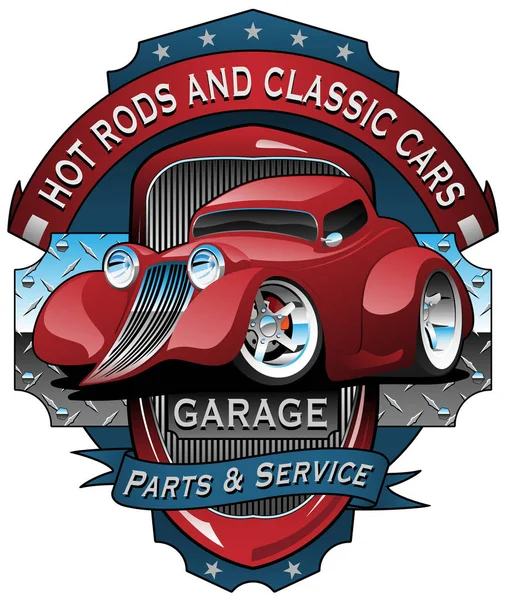 Hot Rods Classic Cars Garage Vintage Sign Vector Illustration Very — Stock Vector