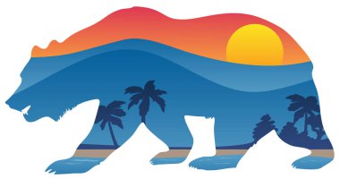 California ayı dağ kıyı yaz sahne bindirme vektör çizim ile