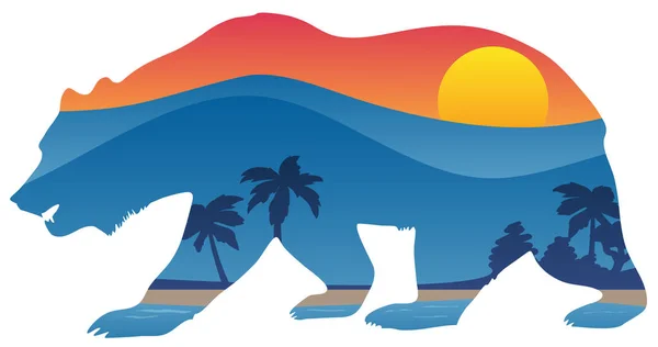 California Bear Mountain Shoreline Summer Scene Overlay Vector Illustration — Stock Vector