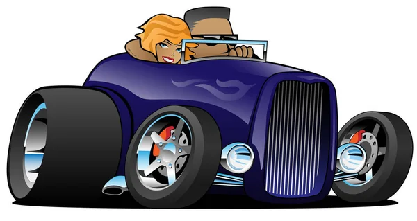 Highboy Hot Rod Roadster Violet Profond Avec Conducteur Mâle Femme — Image vectorielle