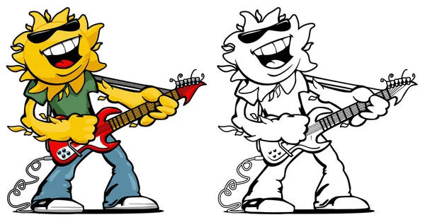 Zomer Fun Zon Gitaar Rocker Muziek Fest Cartoon Vector Illustratie — Stockvector