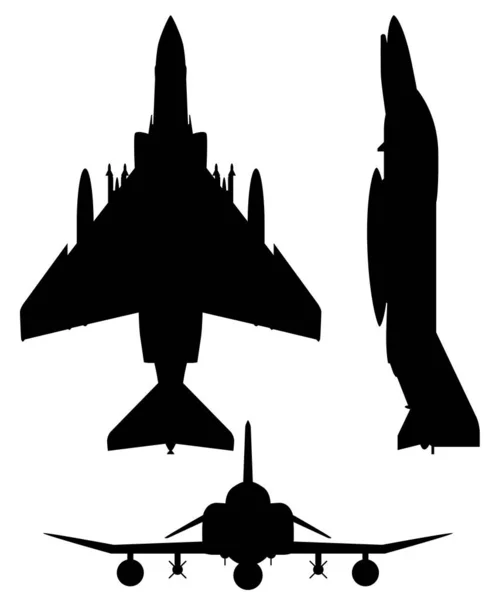 Phantom Militar Fighter Jet Aircraft Silhouette Vector Ilustração — Vetor de Stock