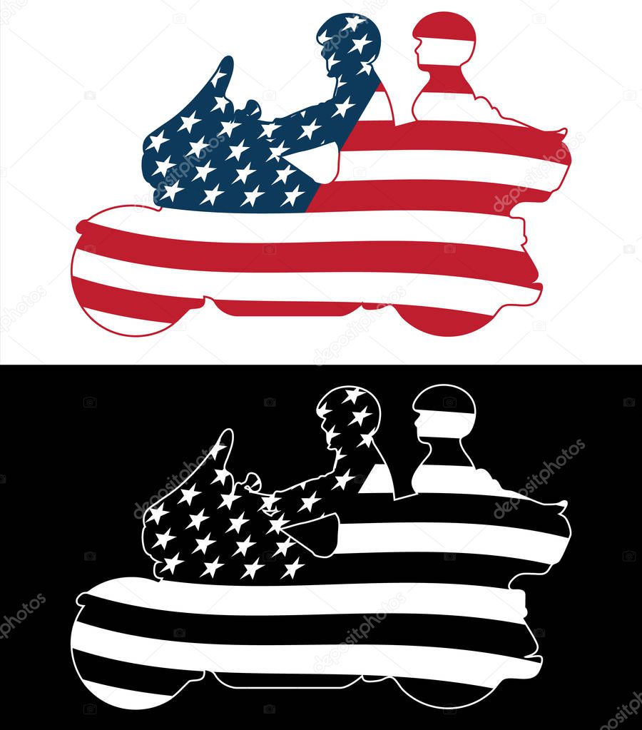 Patriotic American Flag Touring Motorcycle Isolated Silhouette Vector Illustration