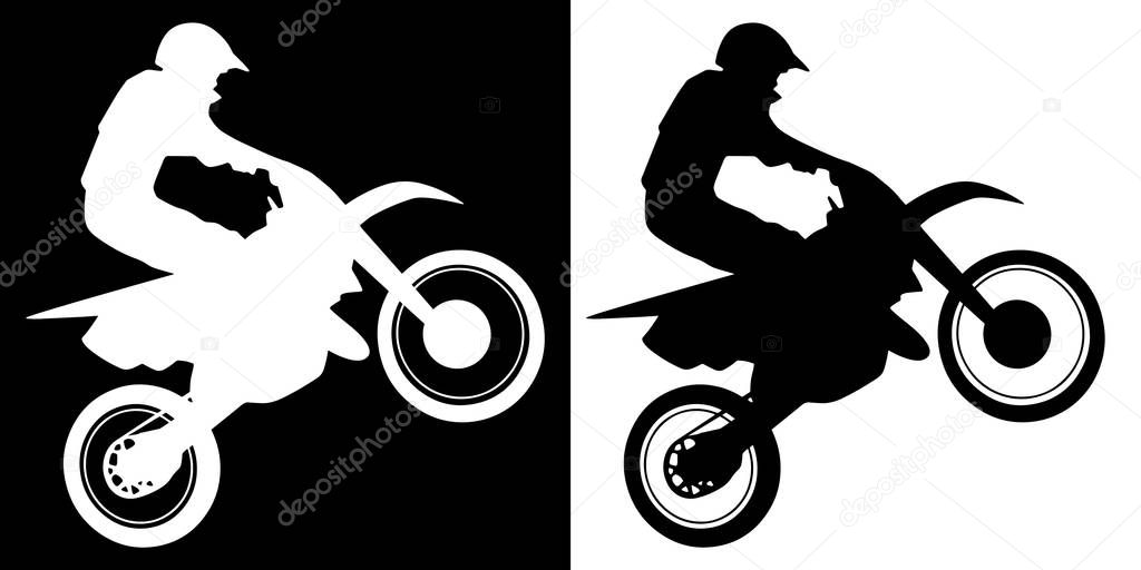 Motocross Rider and Motorcycle Silhouette Isolated Vector Illustration