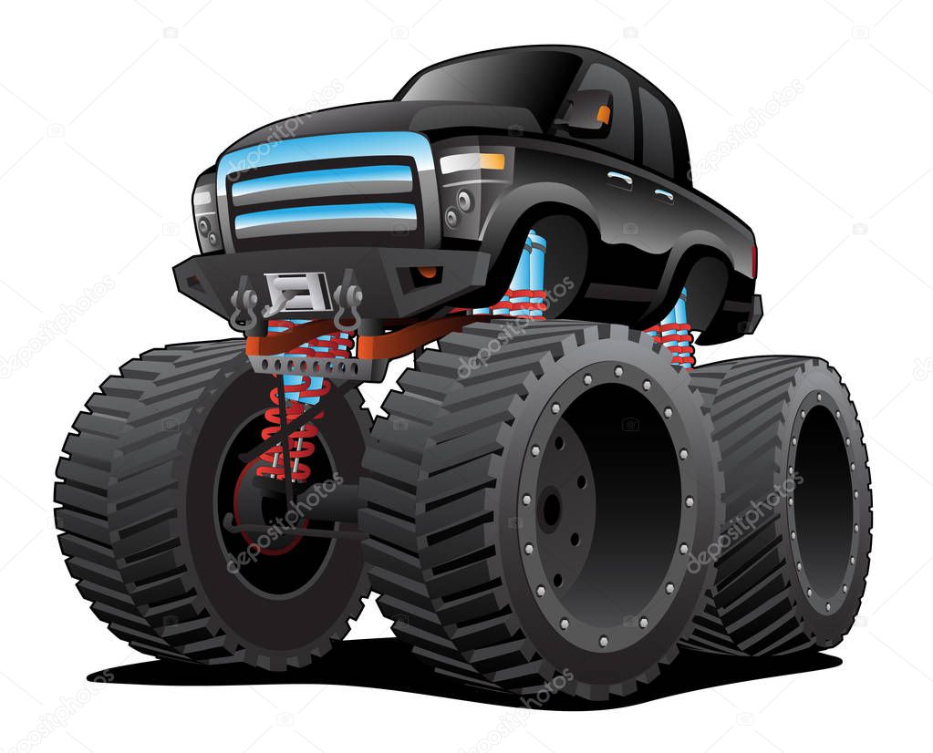 Monster Pickup Truck Cartoon Isolated Vector Illustration