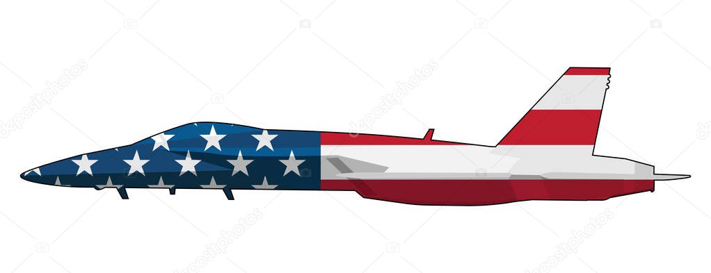 American Flag Military Fighter Jet Airplane Isolated Vector Illustration