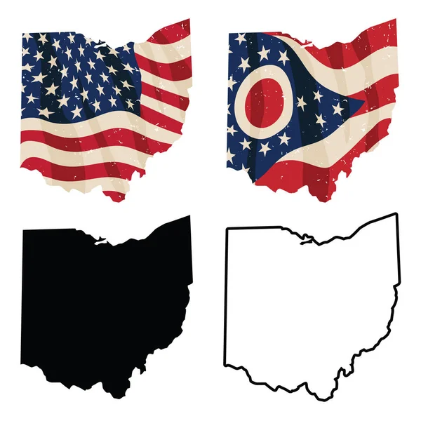 Ohio Con Bandera Bandera Ohio Silueta Negra Contorno Negro Ilustración — Archivo Imágenes Vectoriales