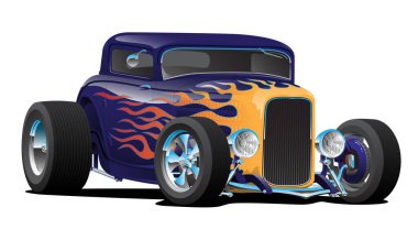 Klasik Alevler İzole Edilmiş Vektör Resimli Klasik Hot Rod Car
