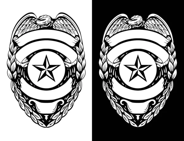 Policie Šerif Policejní Odznak Izolovaná Vektorová Ilustrace Černé Bílé Verzi — Stockový vektor