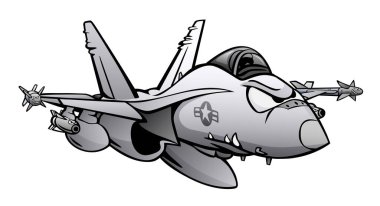 Military Fighter Attack Jet Airplane Cartoon Isolated Vector Illustration clipart