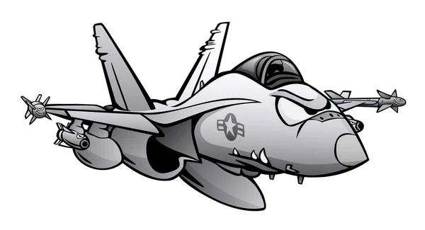 軍用戦闘機攻撃ジェット飛行機漫画孤立ベクトルイラスト — ストックベクタ