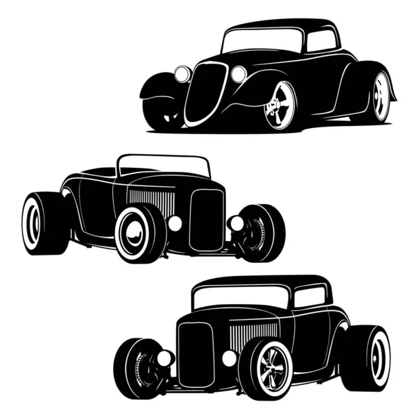 Hot Rod Muscle Cars Silhouette Zestaw Izolowany Wektor Ilustracji — Wektor stockowy