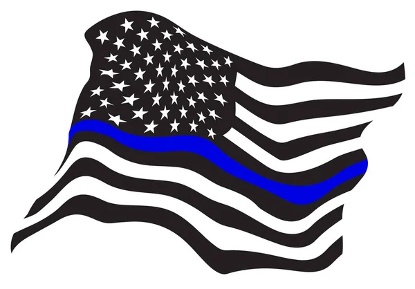 Waving Usa Politie Blauwe Lijn Vlag Geïsoleerde Vector Illustratie — Stockvector