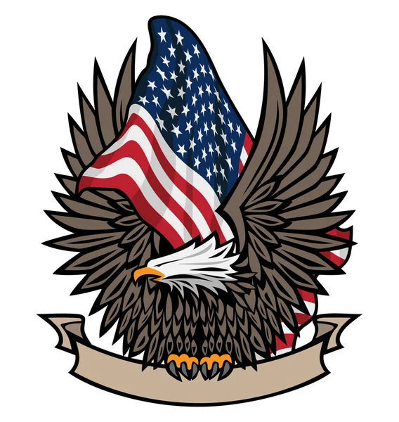 American Flag Bald Eagle Banner Color Isolated Vector Illustration — Stock Vector