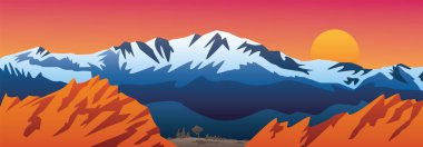 Dağlar Vadisi ve Kızıl Kayalar Sahne Manzarası Vektör Resimleri