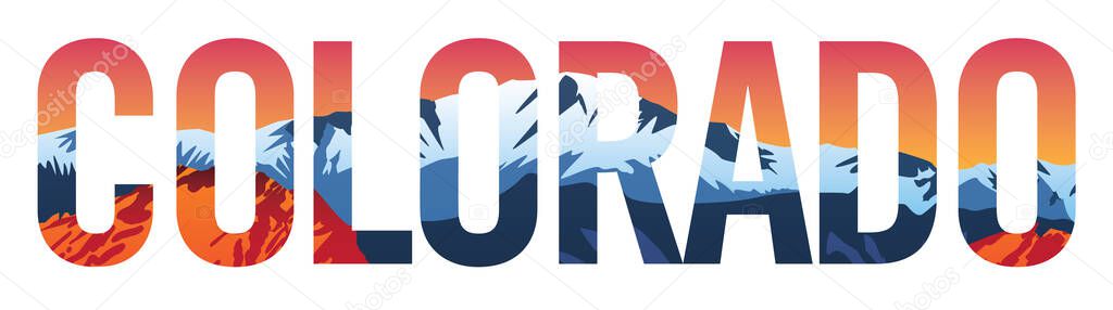 Colorado with Rocky Mountains and Red Rocks Landscape Scenic Inlay Isolated Vector Illustration 
