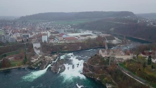 Bela Vista Aérea Rhine Falls Cachoeira Mais Poderosa Suíça Europa — Vídeo de Stock