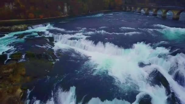 Una Vista Aérea Muy Hermosa Las Cataratas Del Rin Cascada — Vídeos de Stock