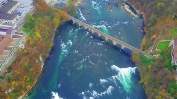 Beautiful Aerial View Rhine Falls Most Powerful Waterfall Switzerland Europe — Stock Video