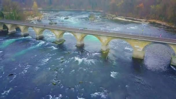 Hermosa Vista Aérea Las Cataratas Del Rin Cascada Más Poderosa — Vídeo de stock