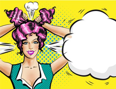 Elleri iki bezleri kafasına holding neşeli gülümseyen kız portresi vektör