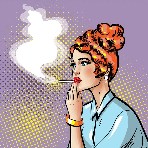Fashionable pin-up merokok gadis dengan merokok rokok di tangannya mana ada tempat untuk teks - Stok Vektor
