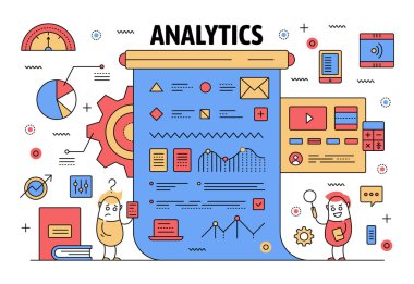 Vektör ince çizgi analytics poster afiş şablon