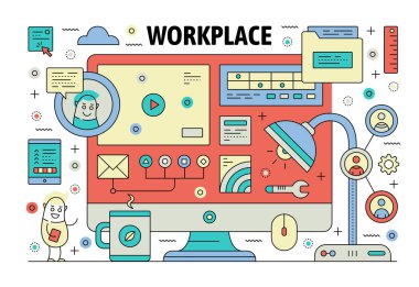 Vektör ince çizgi işyeri poster afiş şablon