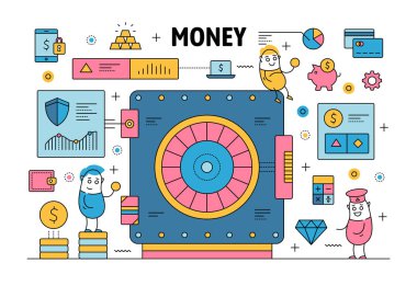 Vektör ince çizgi para poster afiş şablon