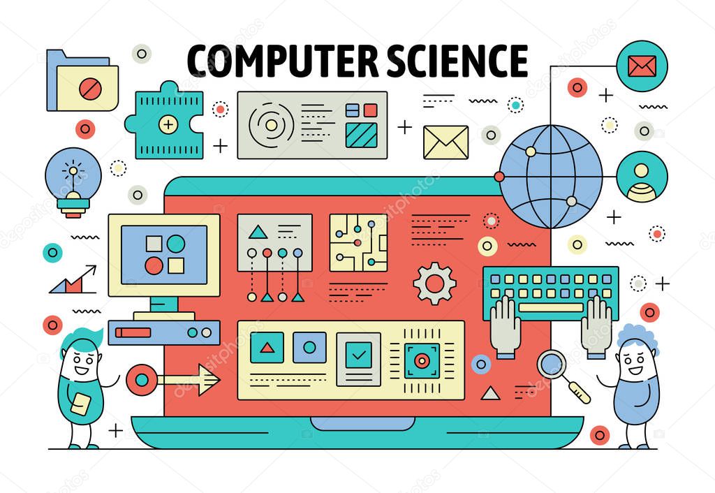 Vector thin line computer science poster banner