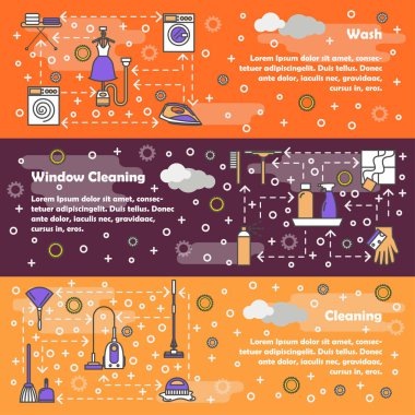 Vektör ince çizgi stili tasarım afiş temizlik ayarla