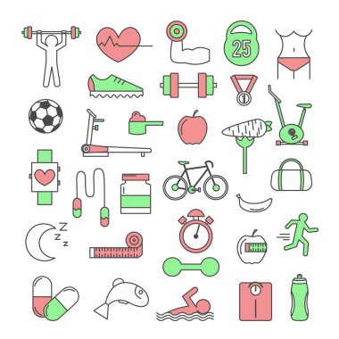 Vektör ince çizgi sanat tarzı tasarım spor Icon set