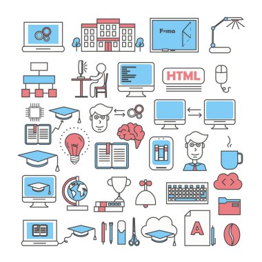 Vektör ince çizgi sanat tarzı tasarım çalışma Icon set