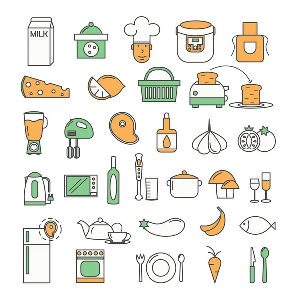 Set de iconos de alimentos de diseño de estilo de arte de línea delgada vectorial — Archivo Imágenes Vectoriales