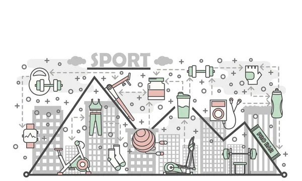 Plantilla de banner de cartel deportivo de arte de línea fina vectorial — Vector de stock