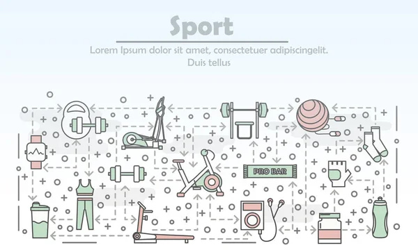 Modèle de bannière d'affiche de sport d'art de ligne mince vectorielle — Image vectorielle