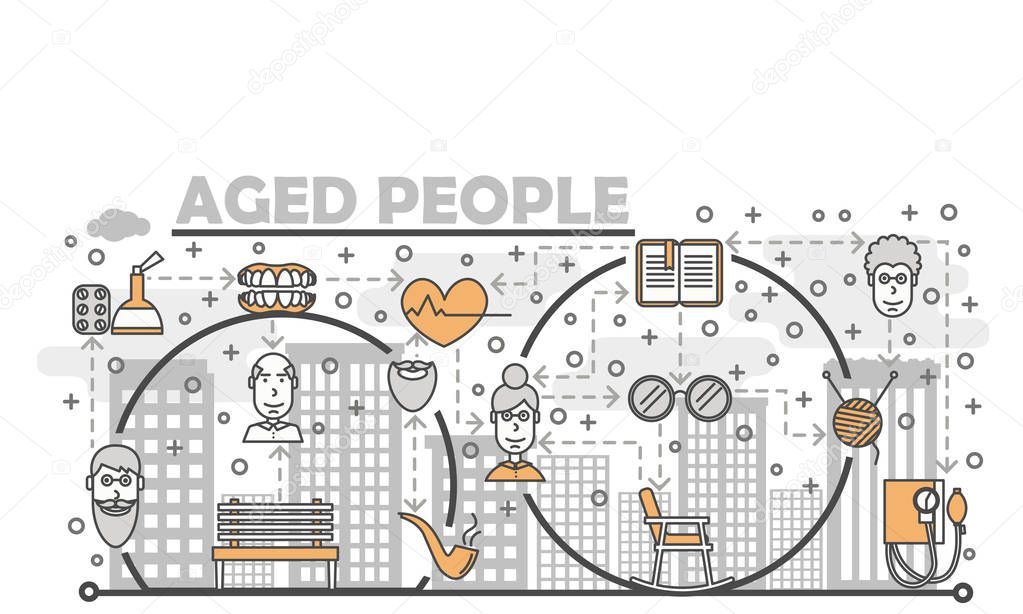 Vector line art aged people poster banner template
