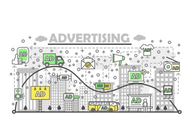 Yaratıcı reklam pazarlama genel kavram ya da ürün promosyon vektör kolaj