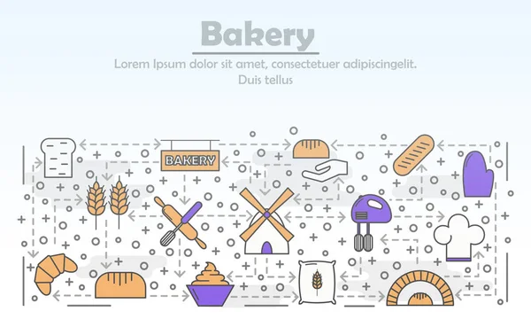Pictogramas de vectores lineales de panadería, panadería o Bakeshop Mono — Vector de stock