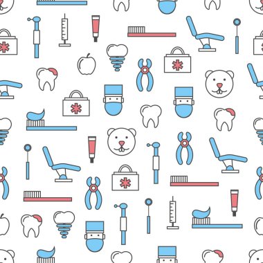 Vektör ince çizgi sanat dişçi seamless modeli