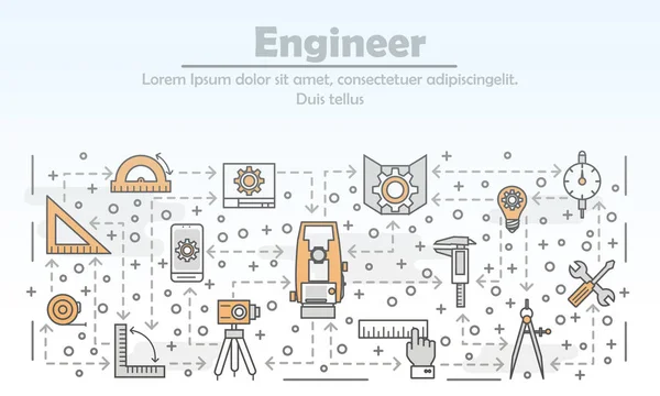 Vektor dünne Linie Ingenieur Plakat Banner Vorlage — Stockvektor