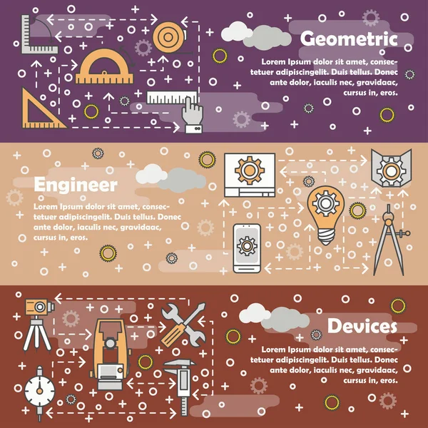 Ensemble vectoriel de gabarit de bannière web ingénieur ligne mince — Image vectorielle